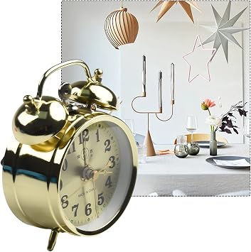 Classic Metal Wind Up Alarm Clock, Mechanical Double Bell Retro Table Clock, For Home Office Bedroom Decor Gold 7cm