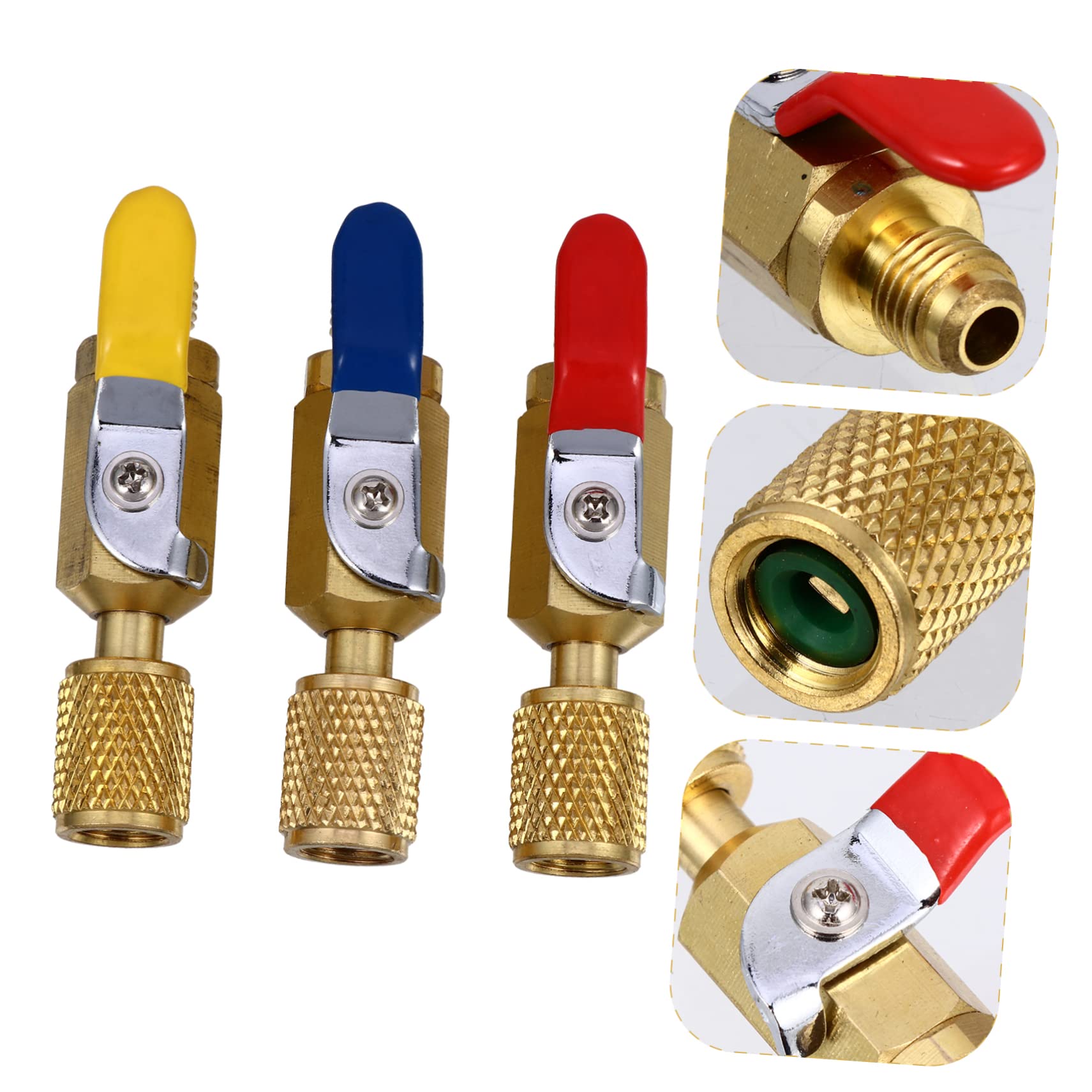 OUNONA Valvola a Sfera Compatta On-Off in Ottone per Accessori Climatizzazione, Attacco Dritto per Gas Refrigerante, 3 Pezzi