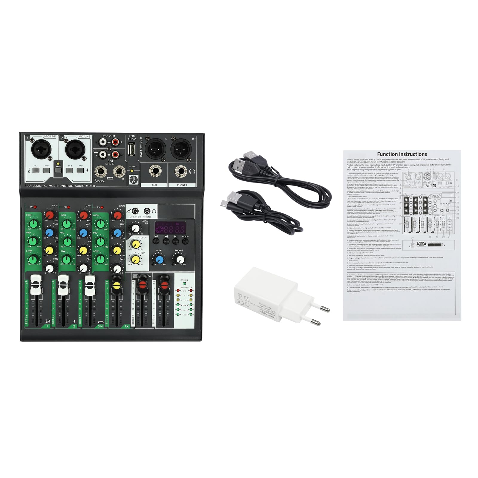 Mixer per DJ a 4 canali, mini mixer audio USB e mixer audio Bluetooth DJ controller, console di miscelazione, per KTV a casa, palcoscenico, bar, ecc