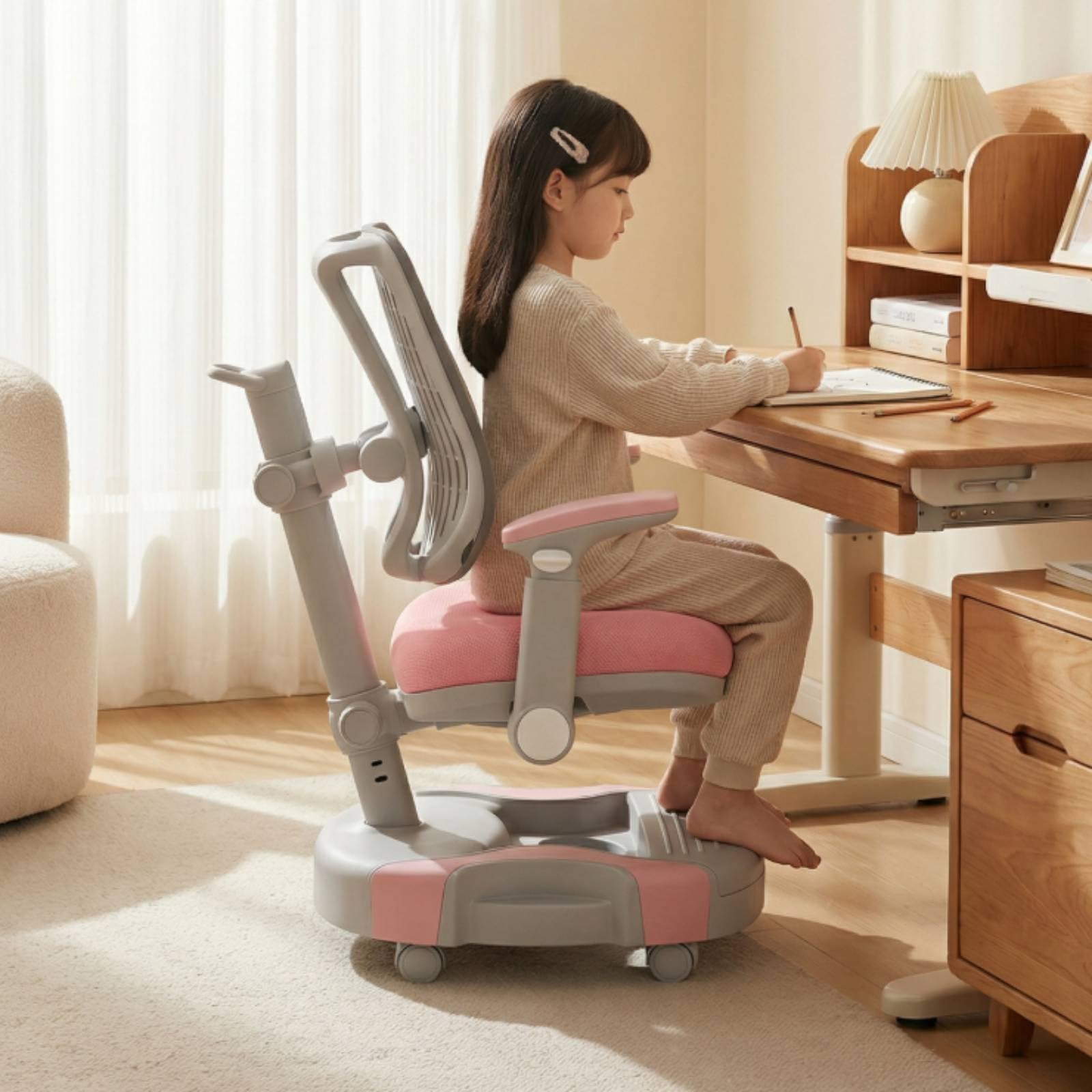 predolo Chaise Bureau Enfant Base Roulante Chaise Enfant à roulettes Ergonomique Mobilier Scolaire, Rose