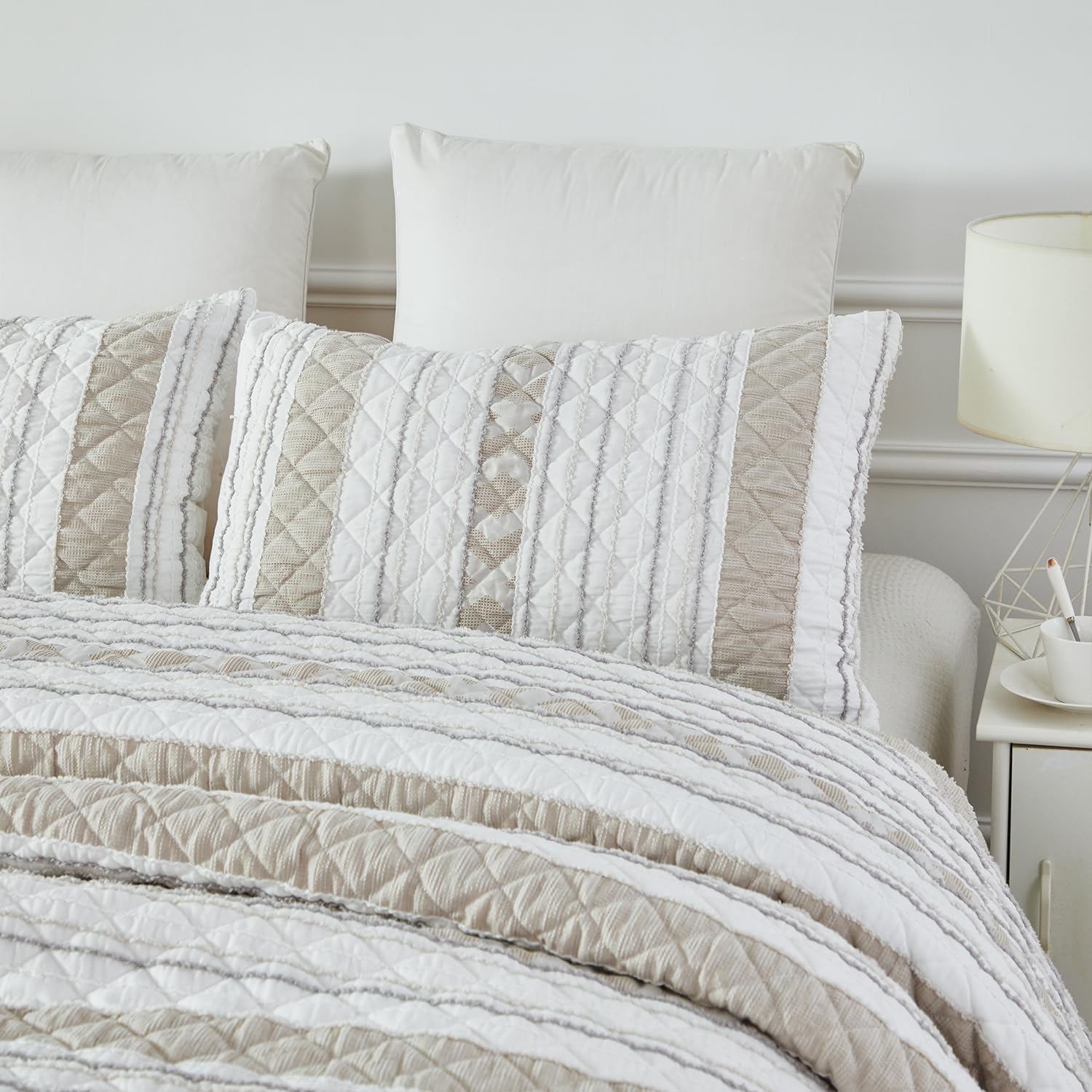 Brandream Twin Size Quilt Set 2-Piece Modern Farmhouse Waffle Quilts Striped Patchwork Quilts 2-Piece
