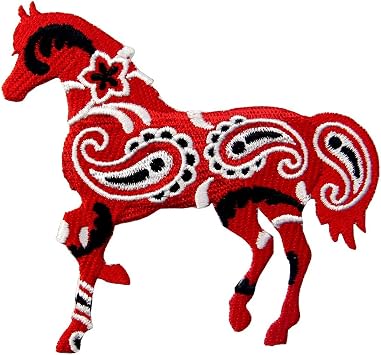 Bandana Paisley Red Horse Embroidered Applique Iron On Sew On Patch