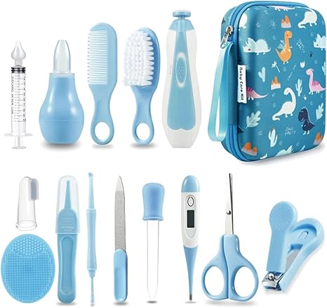 PandaEar Baby Healthcare and Grooming Kit, Baby Nursery Health Care Set, Electric Safety Nail Trimmer Newborn Essentials Kit for Infant Toddlers Kids (19 in 1, Blue)