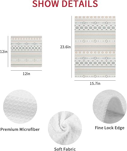 Miniatura 7 de Kitchen Towel 2 Packs Cotton Waffle Weave, Bohemian Style Geometric 16 x 24 Inch Absorbent Quick Drying Dish Towels Clothes for Kitchen Living Room