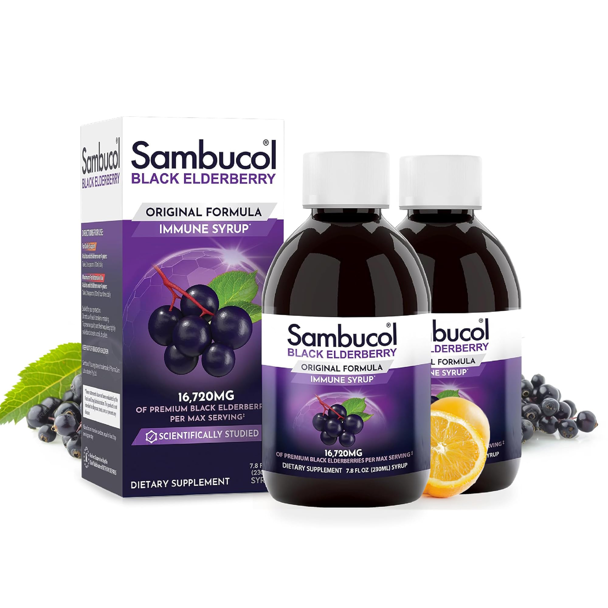 Sambucol Black Elderberry Syrup - Sambucus Elderberry Syrup, Black Elderberry Liquid, Immune Support for Kids and Adults, High Antioxidants, Gluten Free - Original Formula, 7.8 Fl Oz, 2-Pack