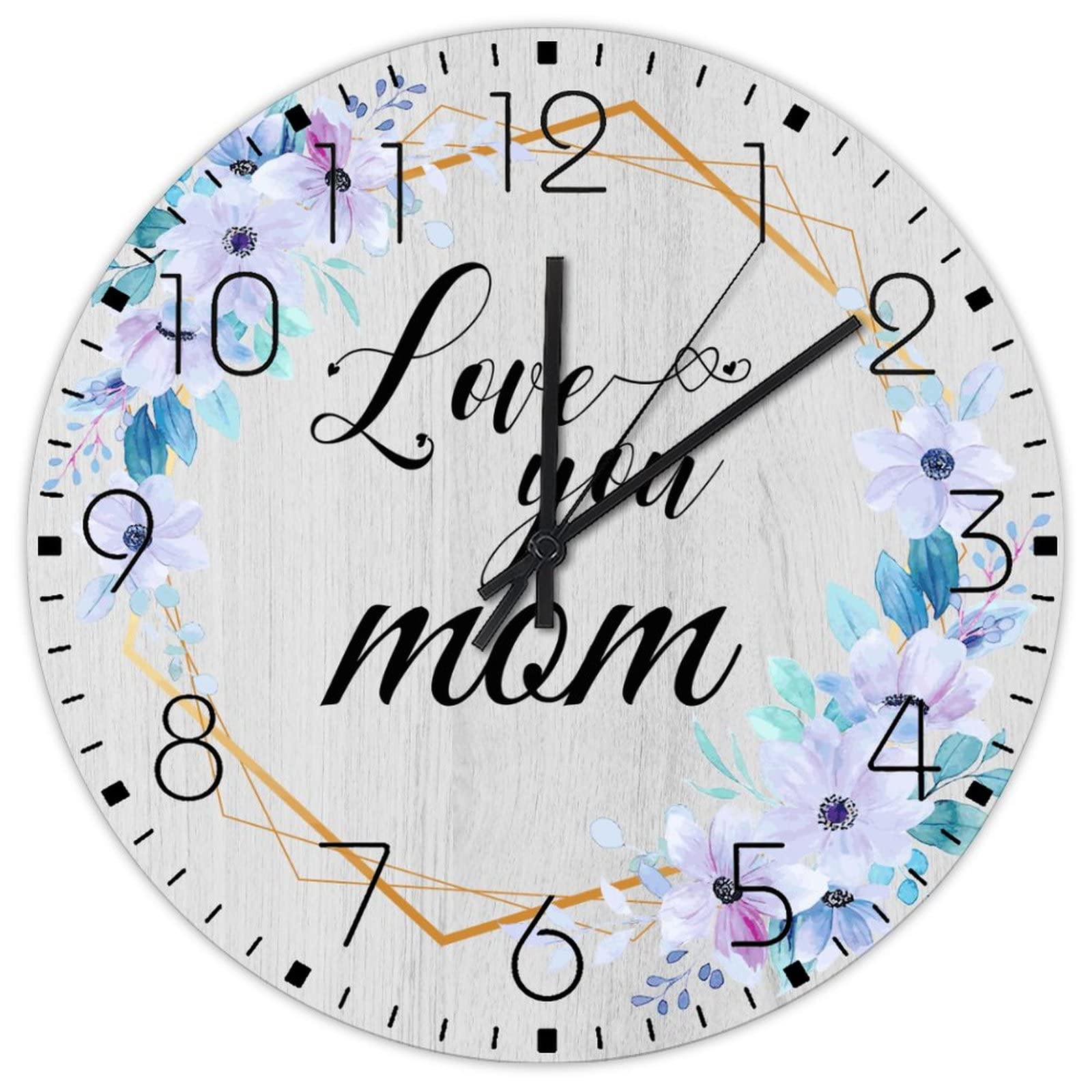 Horloge murale silencieuse en bois, déco fleurie pour grand bureau