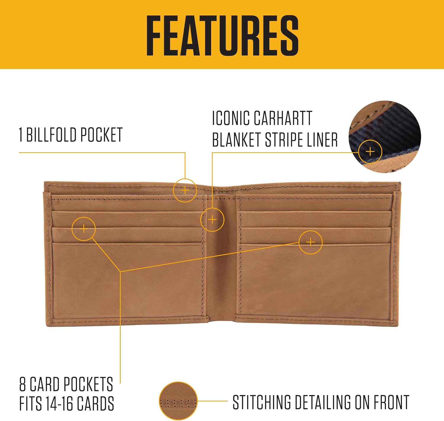Carhartt Men’s Full Grain Saddle Leather Wallets, RFID Blocking Bifold, Trifold, and Front Pocket Options, Gifts for Men - Image 2