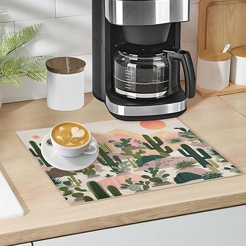 Vista 29 de Tapete de café para cafetera, máquina para cafetera, mesa, tapete absorbente de cuero para secar platos para encimeras de cocina, 18 x 12 pulgadas