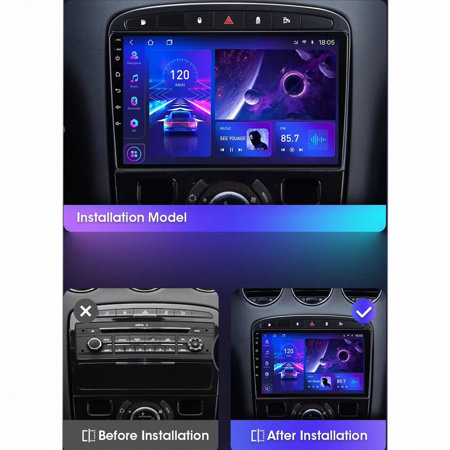 Touchscreen Auto Radio per Peugeot 308 308SW 408 2012-2018 Wireless Carplay Android Auto Stereo Bluetooth Ips con Pantalla Táctil con Gps Navigatore/Swc/Mirror, 8 Nucleo 4G+64G