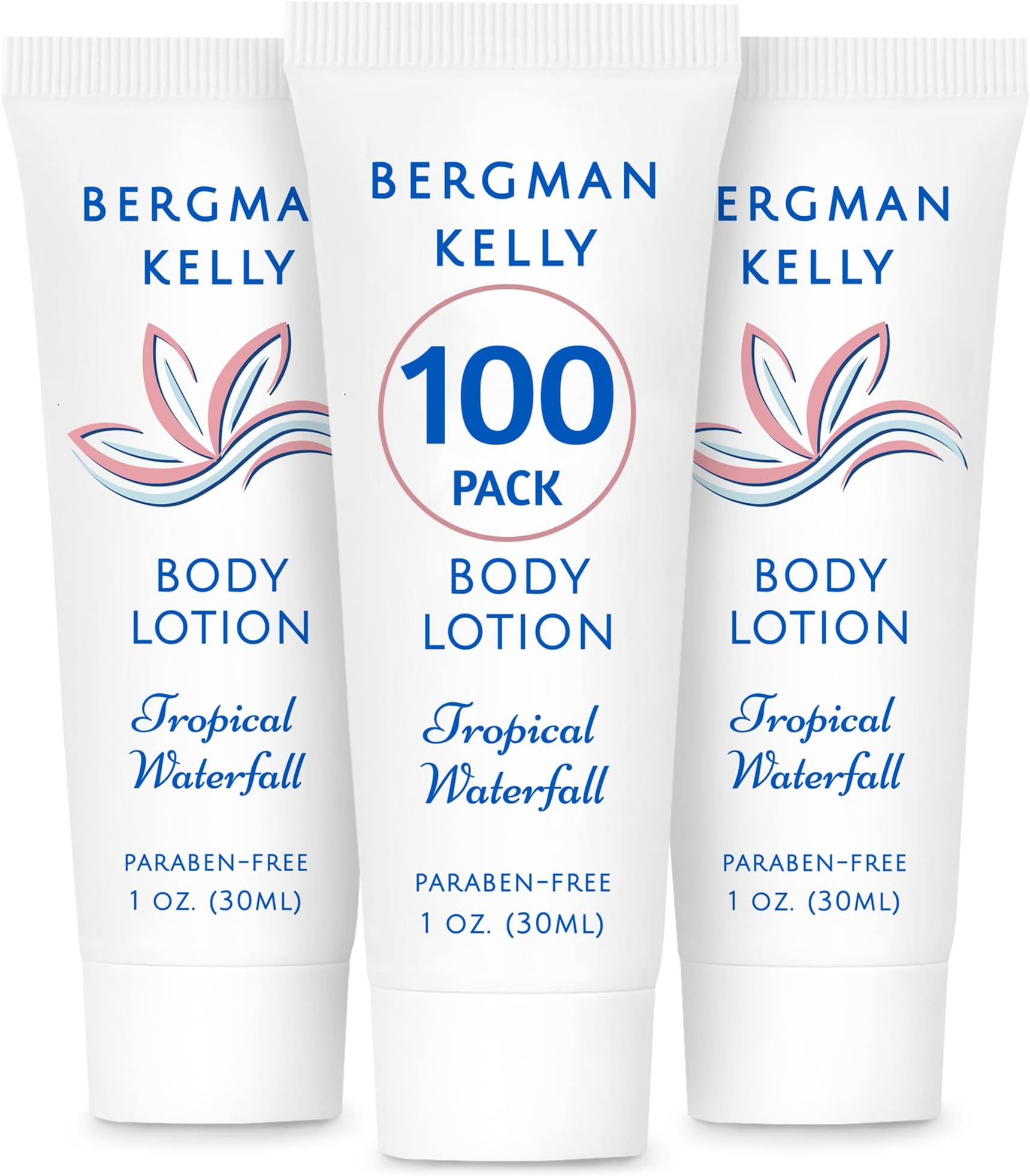 BERGMAN KELLY - Travel Size Lotion - 1 fl oz, 100 PK, Tropical Waterfall - Delight Your Guests w/Invigorating & Refreshing Body Lotion - Quality Mini & Small Size Guest Hotel Toiletries in Bulk