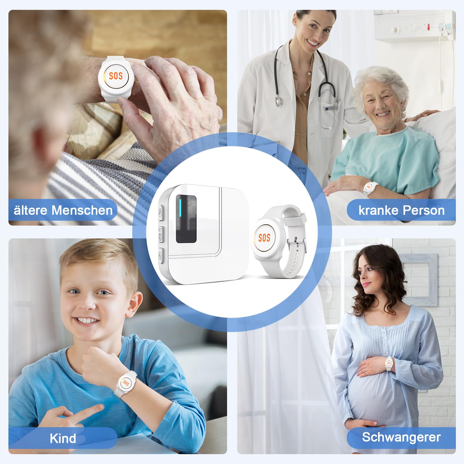 Daytech inteligentny alarm dla seniorów WiFi Tuya, przycisk ratujący życie, dla osób, które potrzebują pomocy w domu (2 odbiorniki + 2 przyciski + 1 bransoletka)
