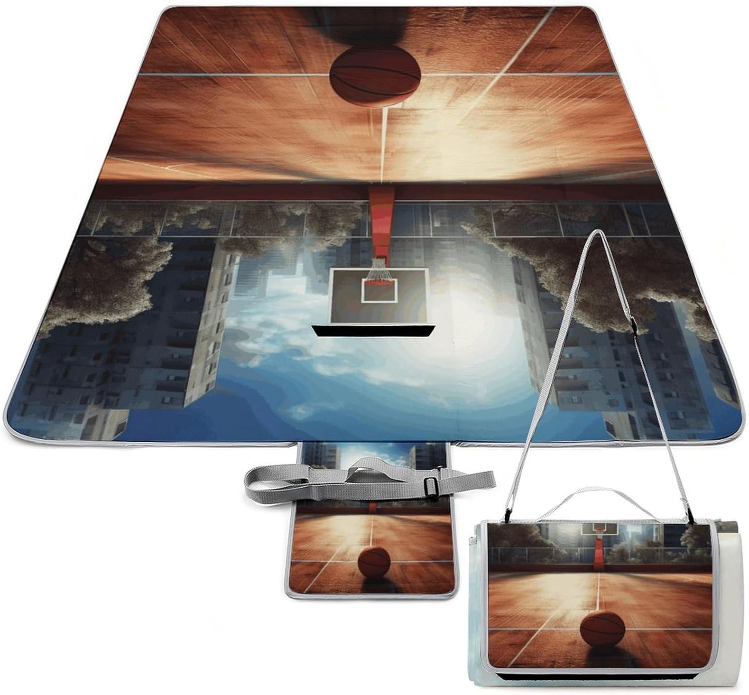 Basketball Court2 Waterproof Picnic Blanket 58.3''x58.3'',Portable and Foldable Picnic Mat with Handle,Outdoor Blankets for Lawn Park Beach Travel