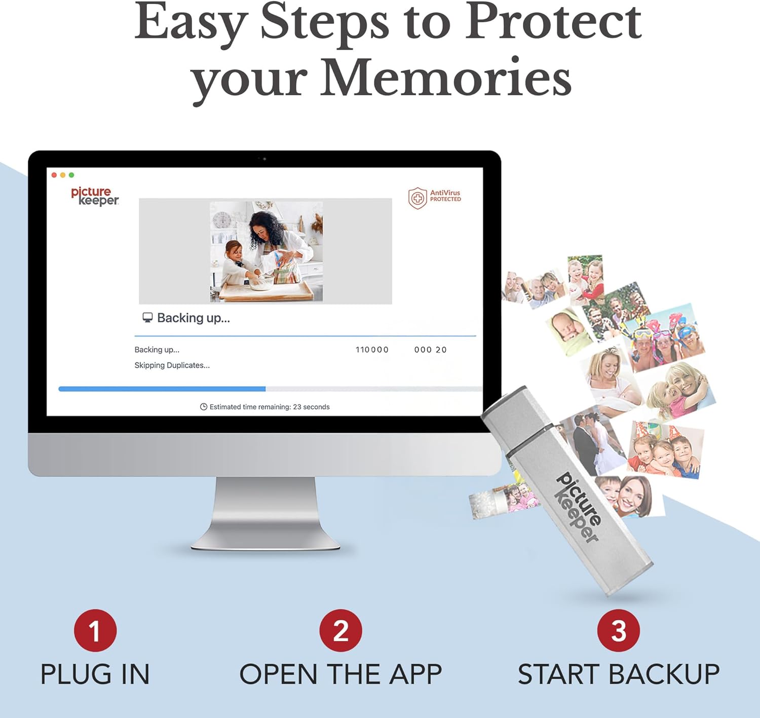 Picture Keeper for Mac & PC - 32GB USB Stick Backup for Photos, Videos, Contacts, Laptop, Computer and MacBook Flash Drive Memory Backup- 32GB, Silver