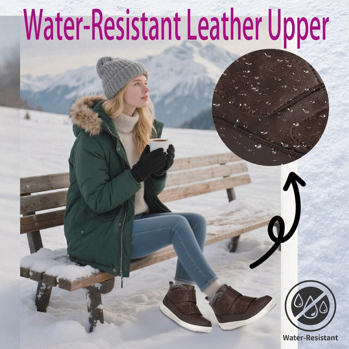 Hsyooes Diabetic Boots for Women Wide Width Winter Snow Boots Warm Fur Lining Water Resistant Anti-slip Snow Shoes Comfortable Adjustable Straps Winter Shoes for Swollen Feet - Image 6