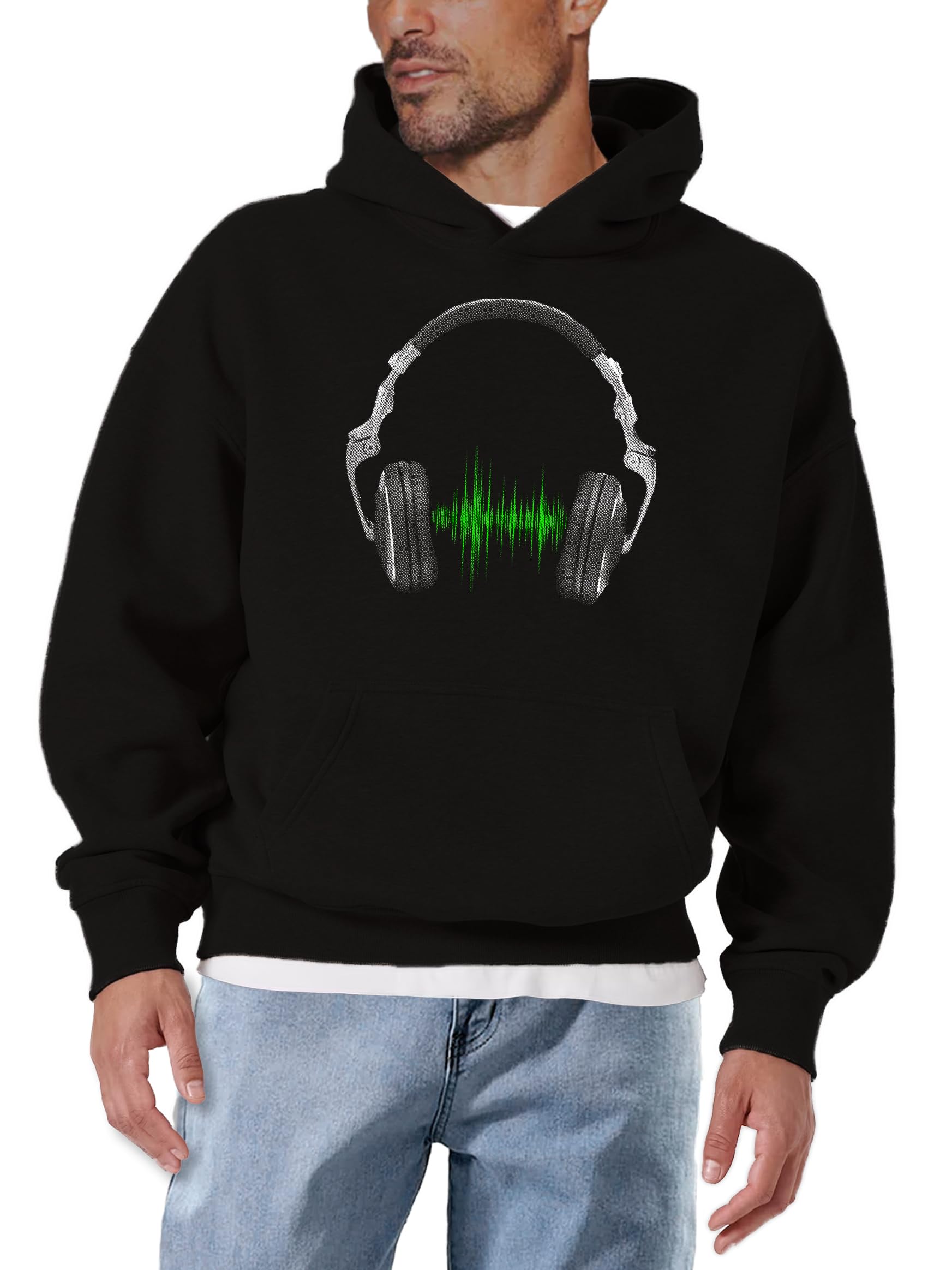 MAKAYA Hoodie Musica Stampa Cuffie Headphones Swag Hipster Pullover Sweatshirt Felpa con Cappuccio