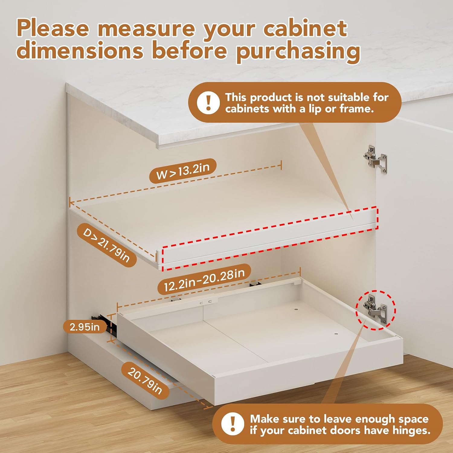 1 Pack Pull-Out Cabinet Organizer, 21" Deep, Expandable (12.2"-20.3"), Slide-Out Drawer for Kitchen Cabinet with 2 Cleaning Cloths, Roll-Out Shelf for Pantry, Bathroom, 3 Slide Rails, White