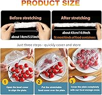 Vista 3 de 200 fundas elásticas de plástico reutilizables para tazones, fundas de almacenamiento de alimentos con fundas elásticas para tazones para sobras