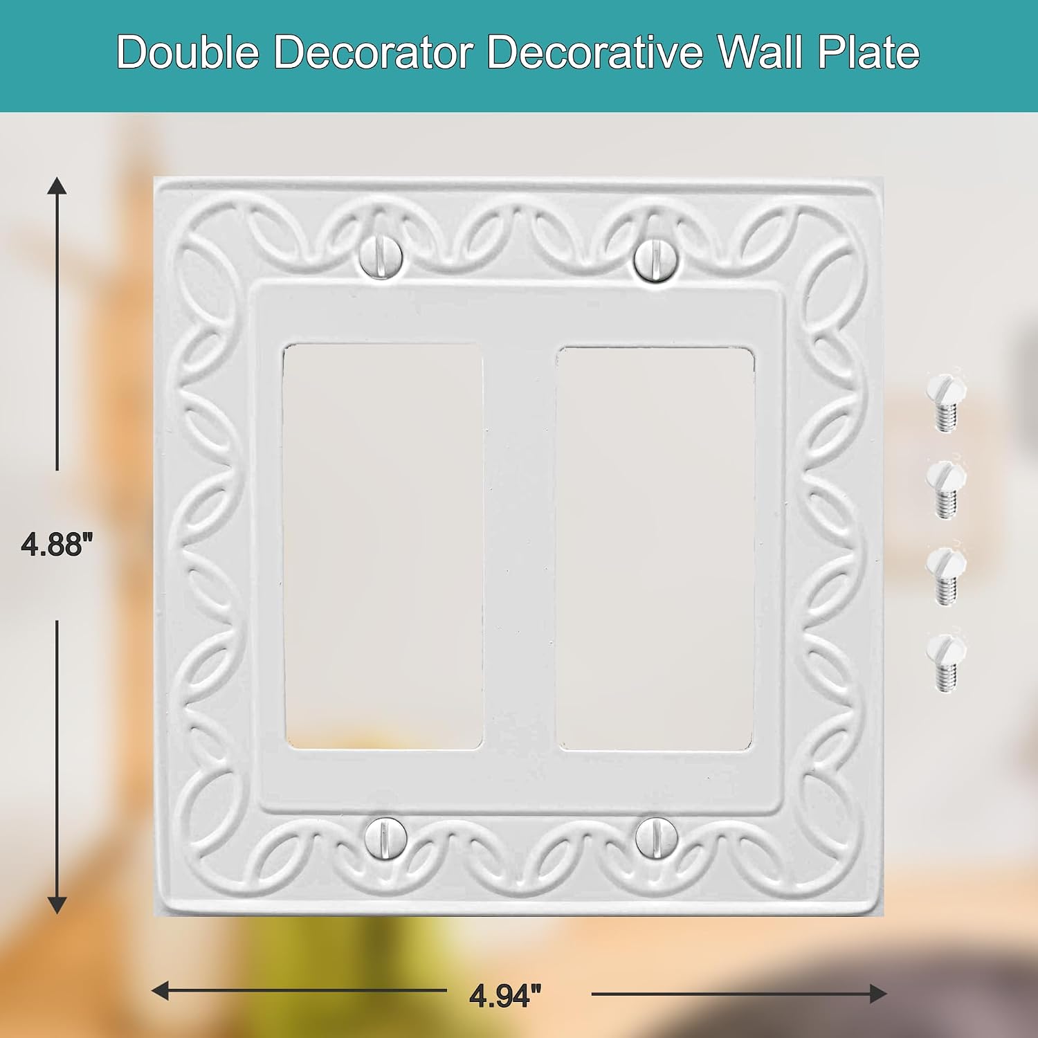 OKAWYC Double Decorator Light Switch Cover NovaBloom Metal Wall Plate, 2-Pack White 2 Gang Double Rocker, for Receptacle Dimmer GFCI Outlet Switch Cover Decorative Wallplate, Durable