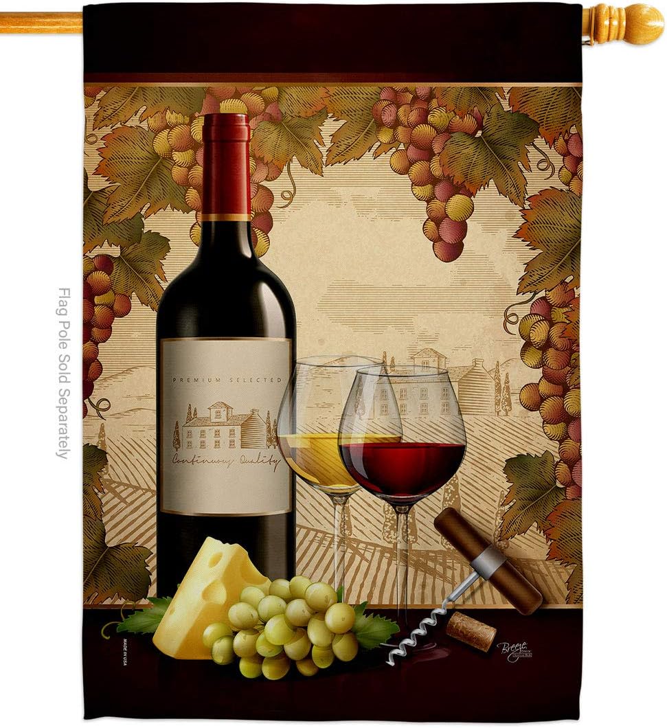Breeze Decor Winery House Flag Beverages Wine Drink Fruits Cheese Sangria White Red Rose Dessert Sparkling Decoration Banner Small Garden Yard Gift Double-Sided, Made in USA