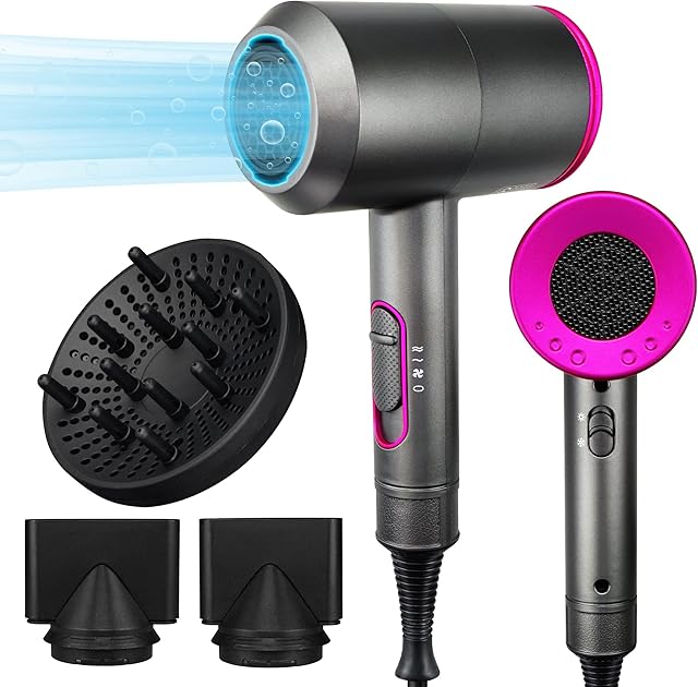 Professional Hair Dryer,JIAABCHOMO 2000W Powerful Ionic Hairdryer with Diffuser Blow Dryer with 2 Speeds, 3 Heating and Cool Button for Women Man Home Travel Salon Curly and Straight Hair