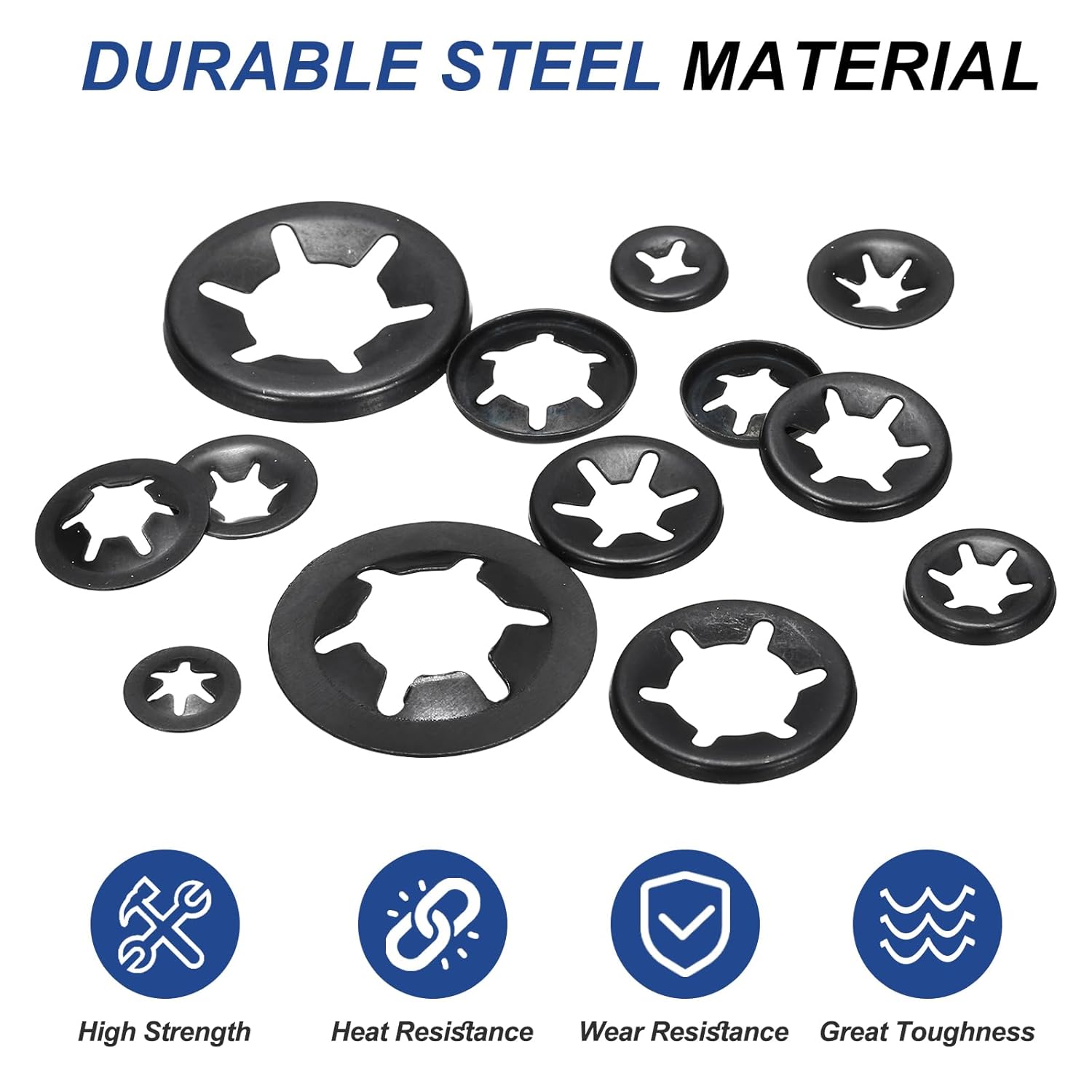 sourcing map 220Pcs Internal Tooth Lock Washers, M10 ID 20mm OD Star Locking Washer Quick Speed Retaining Clips Fasteners for Machinery, Automobile, Industrial Use, Flat Edge