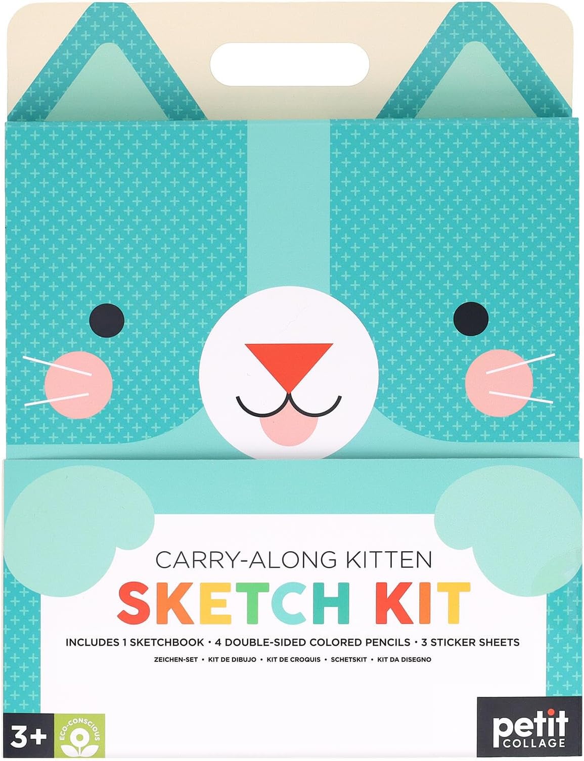 Petit Collage: Carry-Along Kitten Sketch Kit | Includes 100 Sketch Pages and Over 70 Colorful Stickers | Packed in a Carrying Case for Art On-The-Go | Great for Ages 3+
