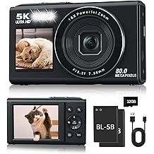 Digital Camera, 5K 80MP Dual Lens Camera with Dual Screens & 18X Digital Zoom, Compact Vlogging Camera for Teens with 32GB Card and 2 Batteries, Stylish Beginner Camera for Youth and Gift, Black