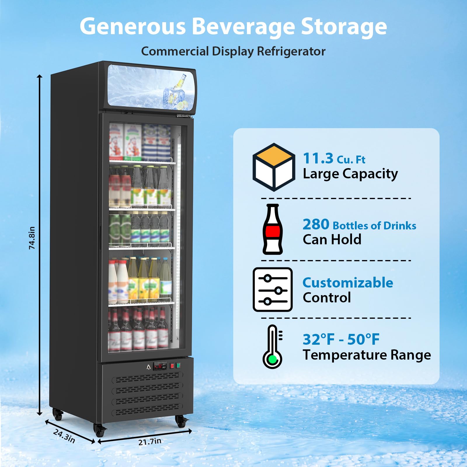 Garvee Dual-Layer Glass Door Beverage Merchandiser, 11.9 Cu.Ft - Commercial Display Refrigerator With Soft LED Lighting, 4 Adjustable Shelves, Energy Efficient For Café, Restaurant on Fridge.com - View 6