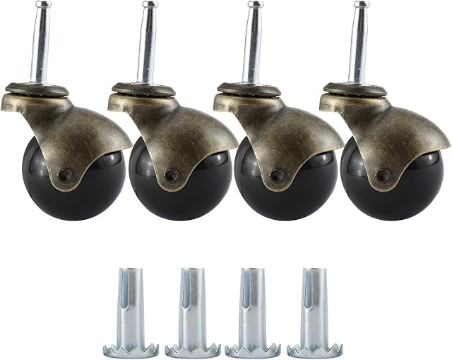Artilife 4Pack Roues à roulettes 2" Roulette en cuivre antique avec 5/16" x 1-1/2"(8 x 38mm) Chaussette de montage pour chaise de canapé de meubles lourds