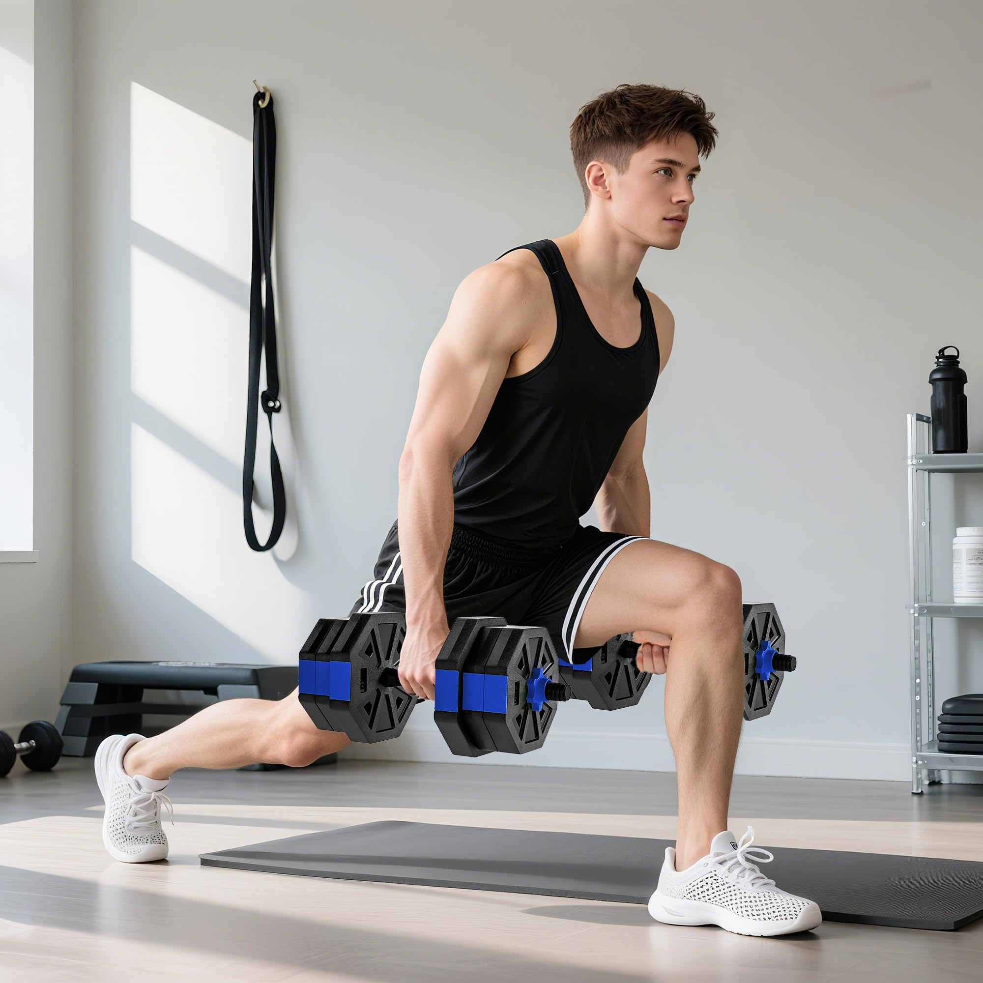 SPORTNOW Set Pesi da Palestra 6 in 1 da 20kg Totali in Plastica e Sabbia, Set Manubri Regolabili Utilizzabile come Kettlebell, Manubri, Bilanciere e Supporto per Flessioni, Allenamento a Casa