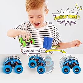 LODBY Monster Trucks Toys for Boys - Toddler Push and Go Truck Race Cars for Kids Party Favors Ages 3-5, Flip Stunt Car Toys for 3 4 5 6 Year Old Boy Birthday Gifts