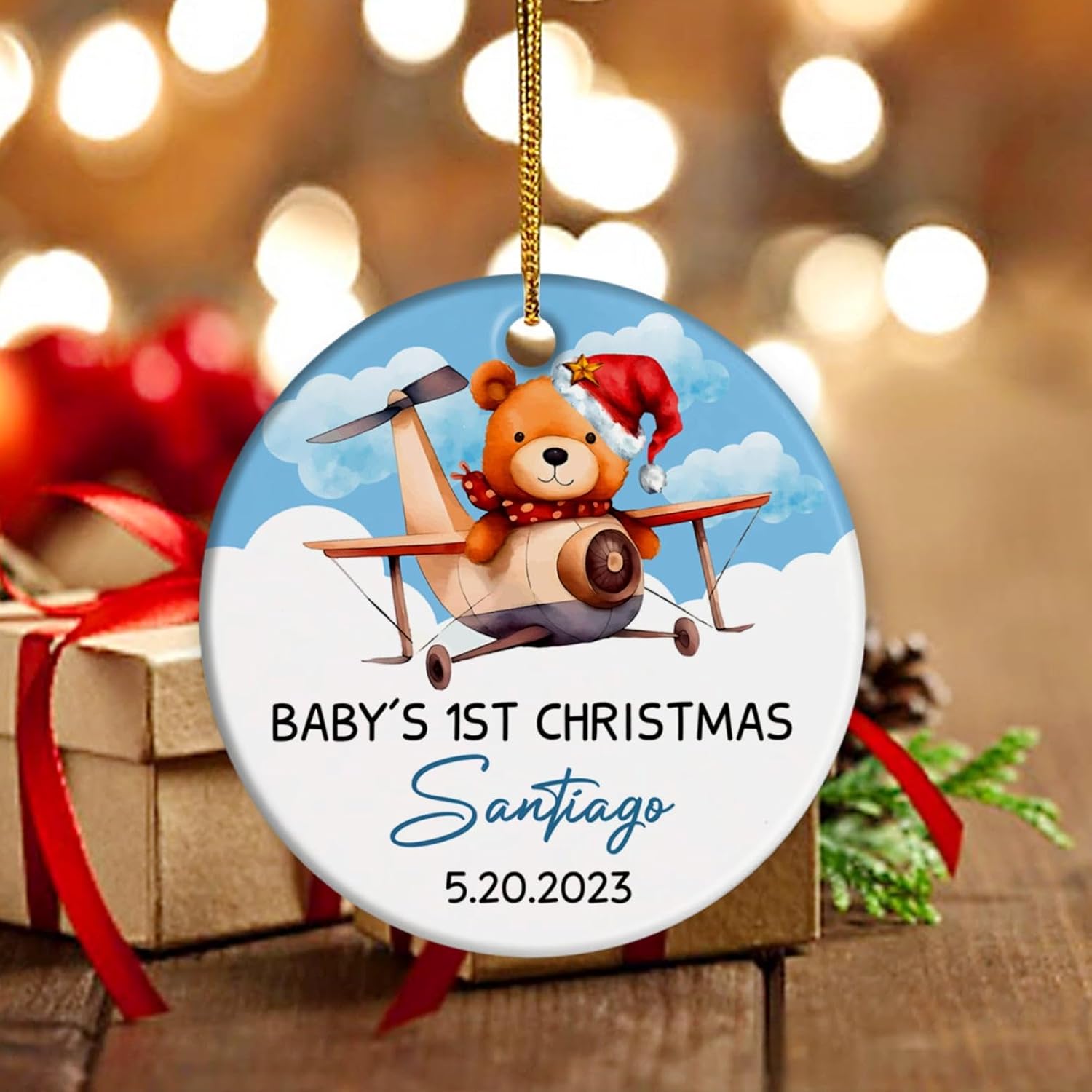 Adorno de Navidad personalizado con nombre y fecha, regalo para