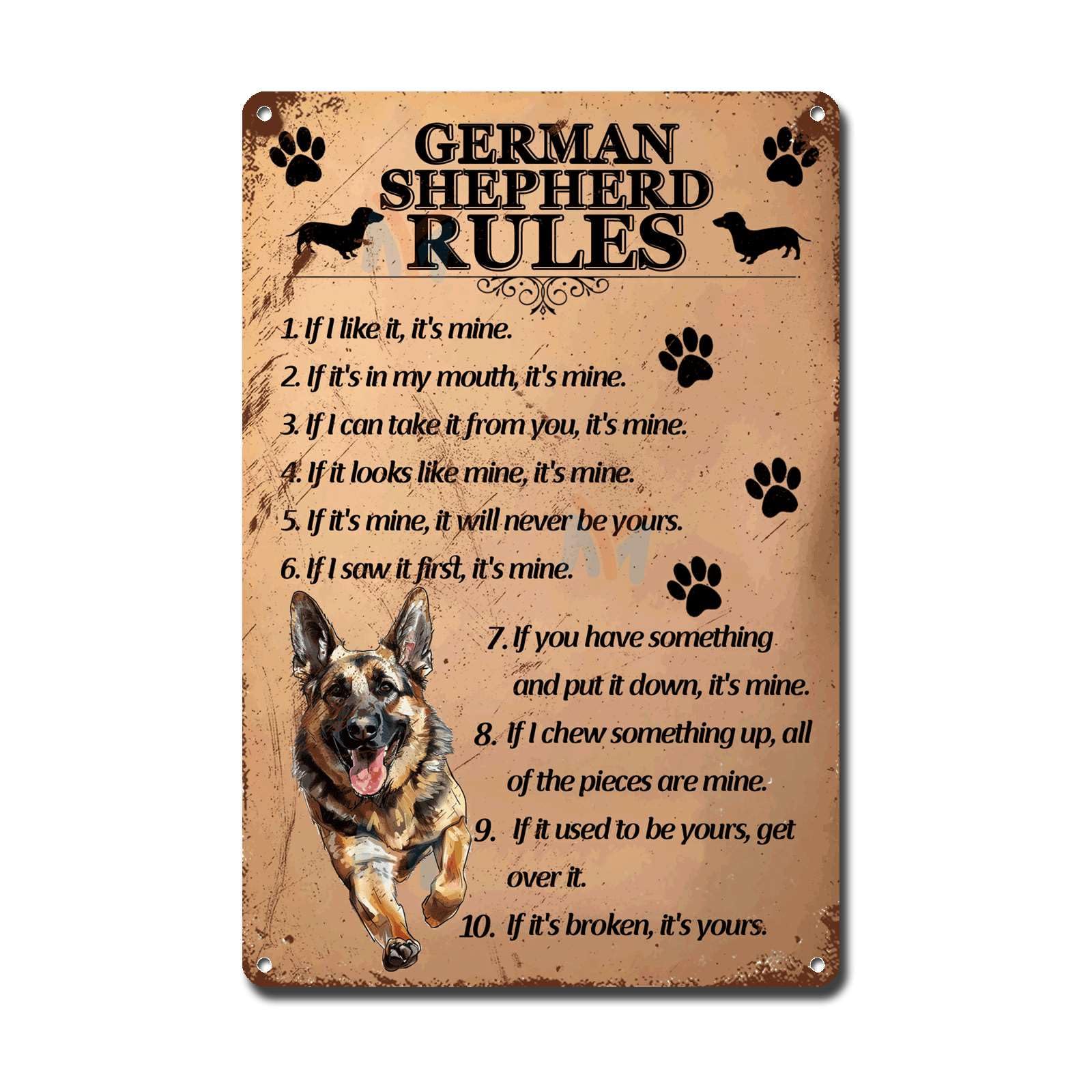 Ymyoo German Shepherd Metal Sign Tin Sign Vintage Wall Art Rules Gardening Poster For Club 8×12 Inches