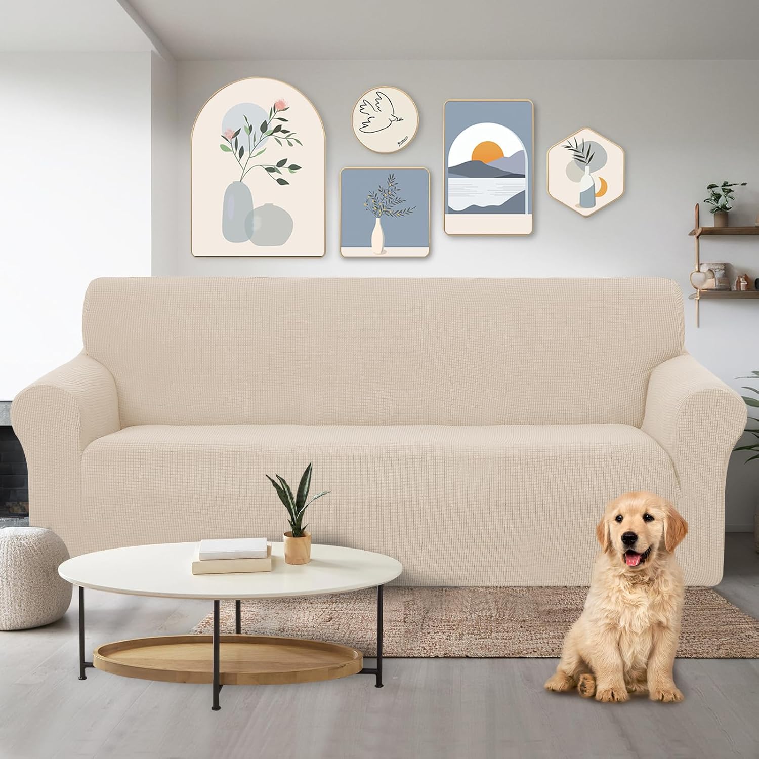 u-nice home stretch couch cover sofa cover washable sofa slipcover furniture protector for 3 cushion couch sofa pet friendly(sofa, beige) beige large (3-cushion sofa)