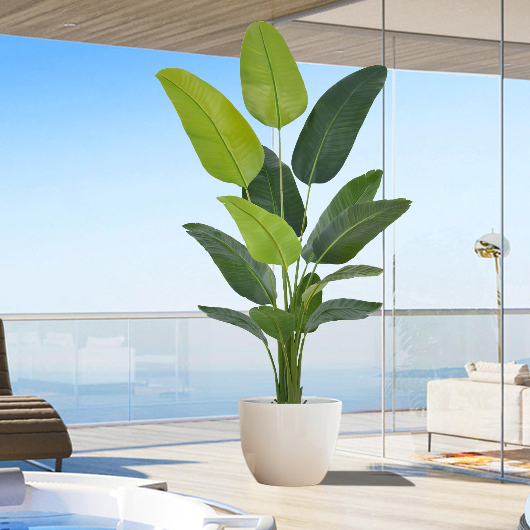 artificial bird of paradise tree 7.2ft(86in) tall faux plant with realistic 13 leaves, fake tropical floor potted artificial plants for home office living room indoor decor (7.2feet,1pack)