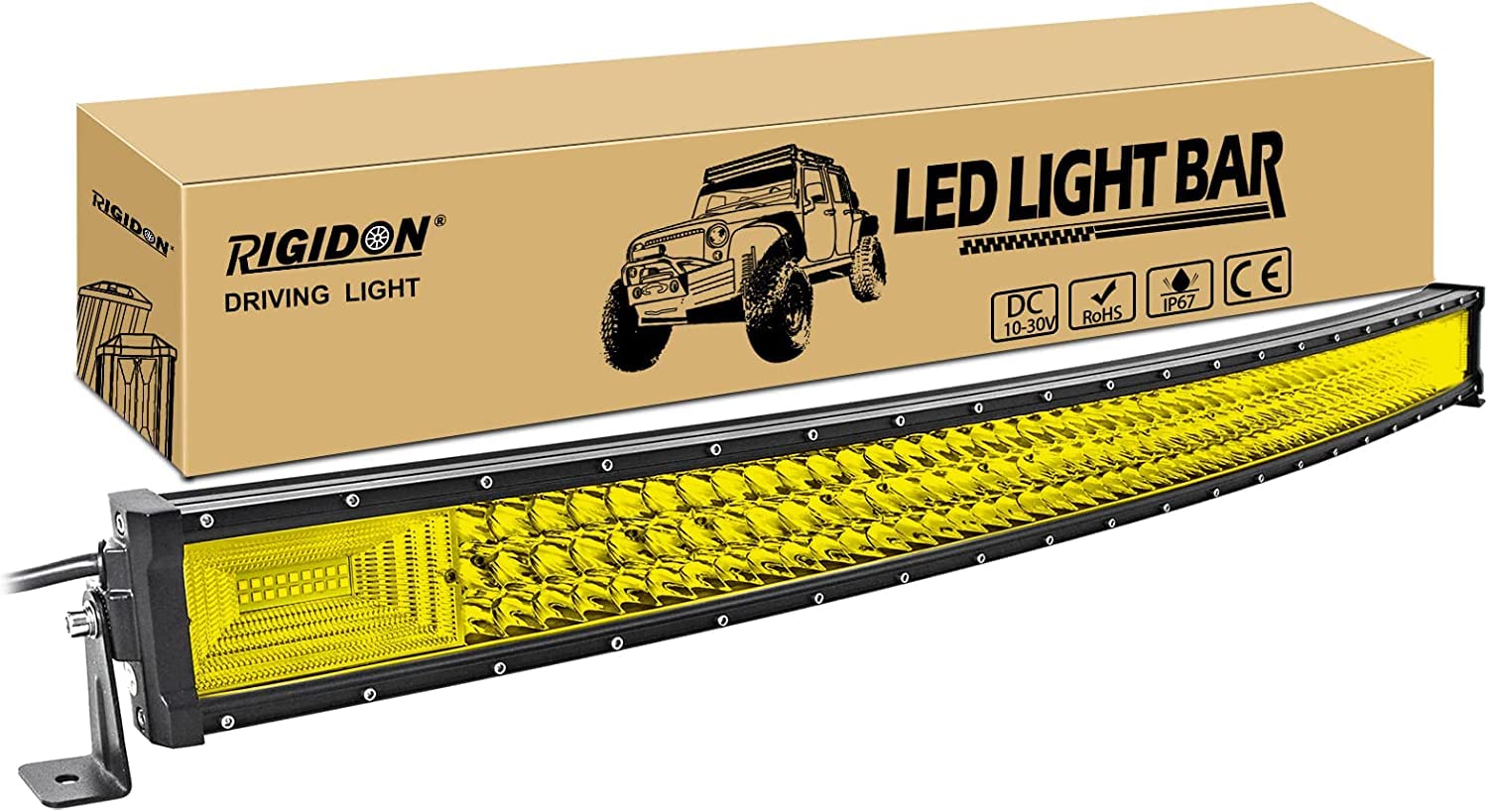 RIGIDON 42Inch 540W Curved LED Amber Light Bar Triple Row Offroad Driving Fog Light Bar, LED