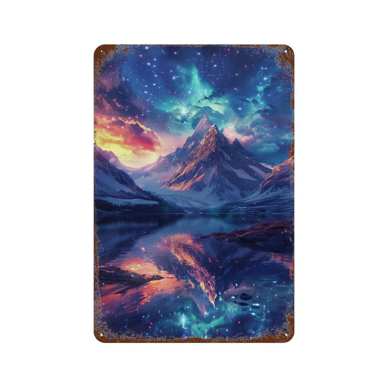 Galactic Reflections Celestial Lake Scene Decorative Tin Sign 11.8"x7.9", for Farmhouse, Kitchen And Entryway Decor, Vintage Wall Decor