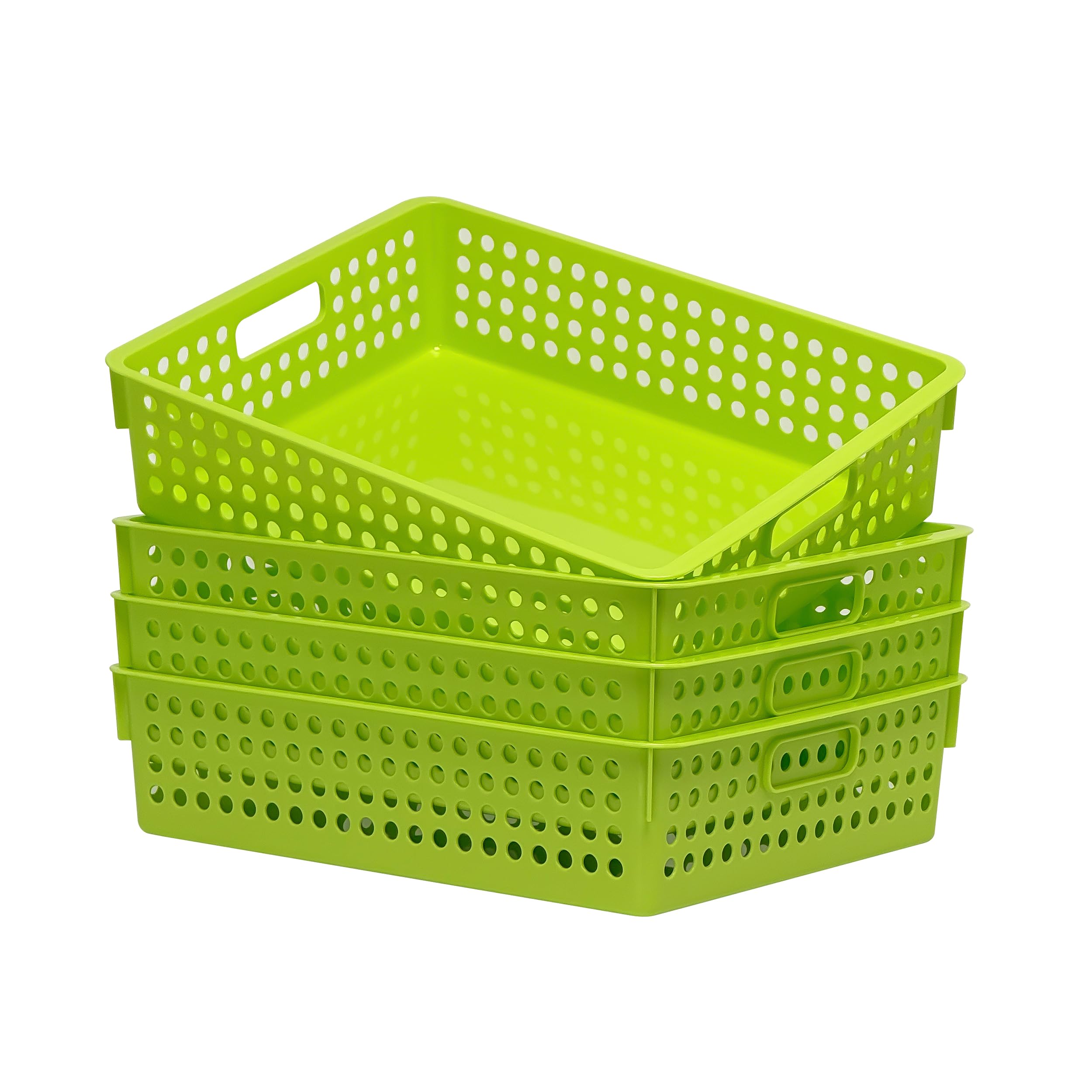 Paniers de rangement en plastique A4 empilables avec poignées pour bureau et maison