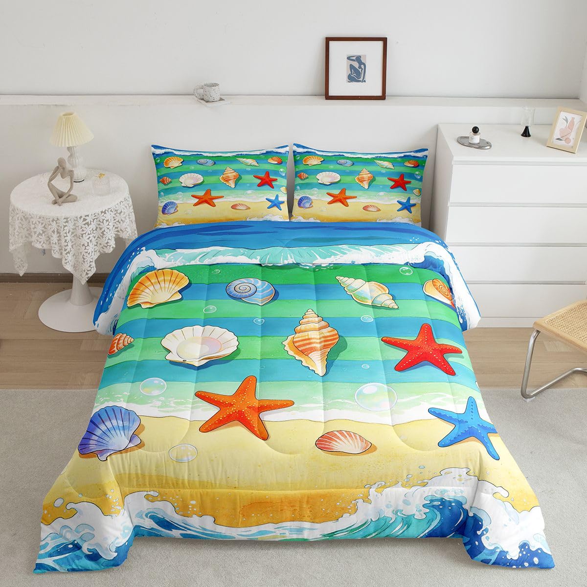Homemissing Letnie wakacje wakacje hawajska pościel plażowa w rozmiarze king size dla chłopców dziewcząt dzieci życie morskie kołdra kołdra dekoracja pokoju oddychająca miękka mikrofibra cały sezon