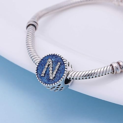 Miniatura 2 de Cuentas de plata de ley 925 maciza con letras completas de A Z, opciones de regalo del alfabeto, compatible con pulseras europeas Pandora