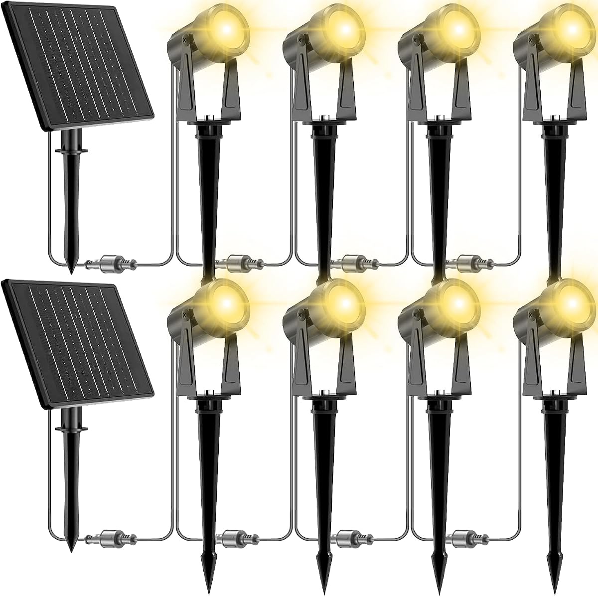 ZYAN Solar Landscape Spotlights, Separate Panels and USB-C Powered 10800mAh Auto On Off Dusk to Dawn, Outdoor IP65 Waterproof Spotlights, Warm White for Yard Path Patio (8 Pack)