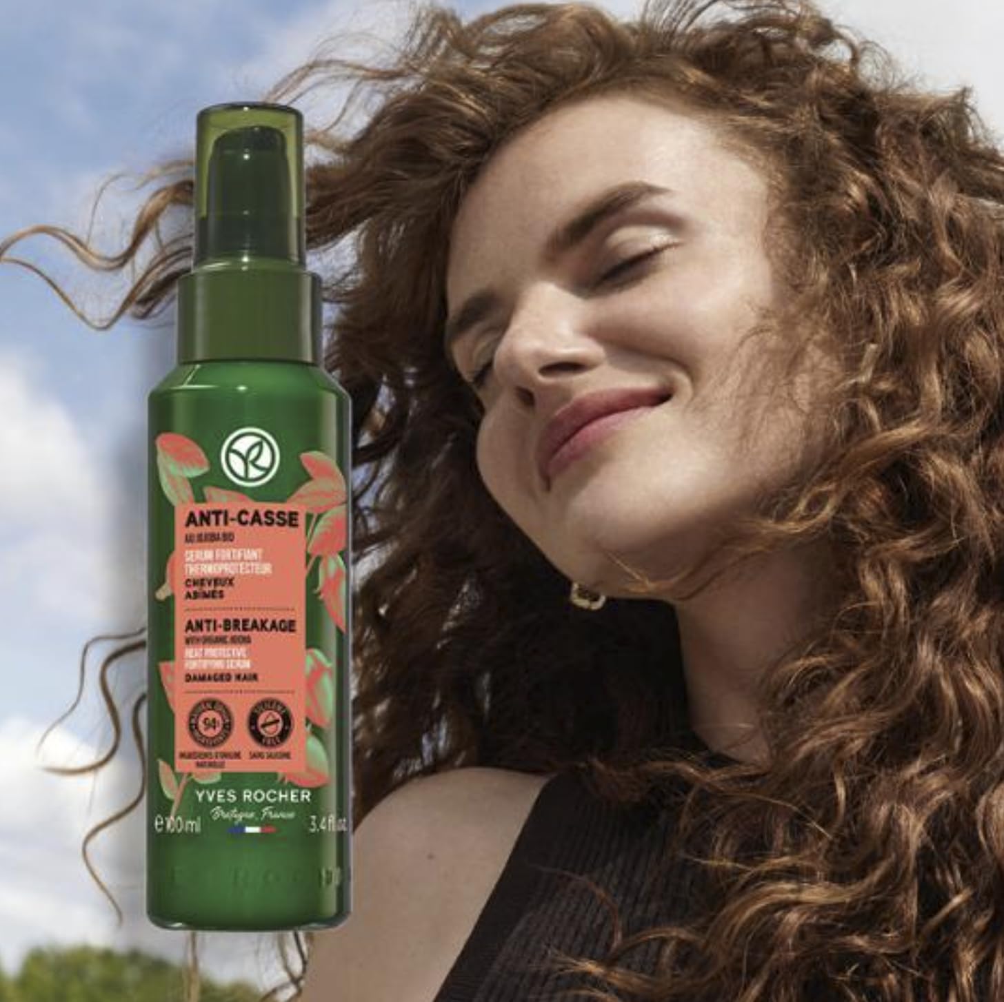 Yves Rocher Anti-Breakage Fortifying Serum with Organic Jojoba Oil Nourishes, Restores, and Protects Hair from Heat Damage up to 230°C – 100 ml./3.3 fl.oz. Set of 2