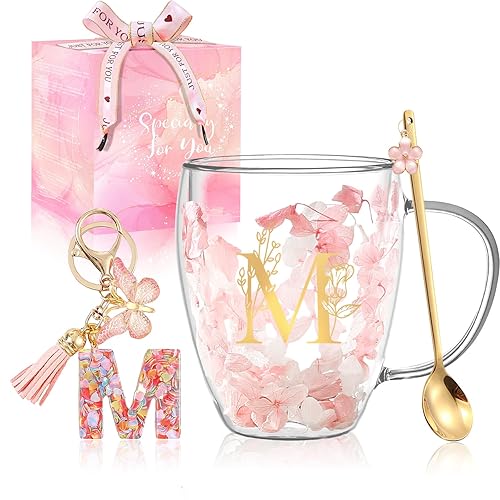 Personalized Gifts for Women Flower Glass Coffee Mug Initial Tea