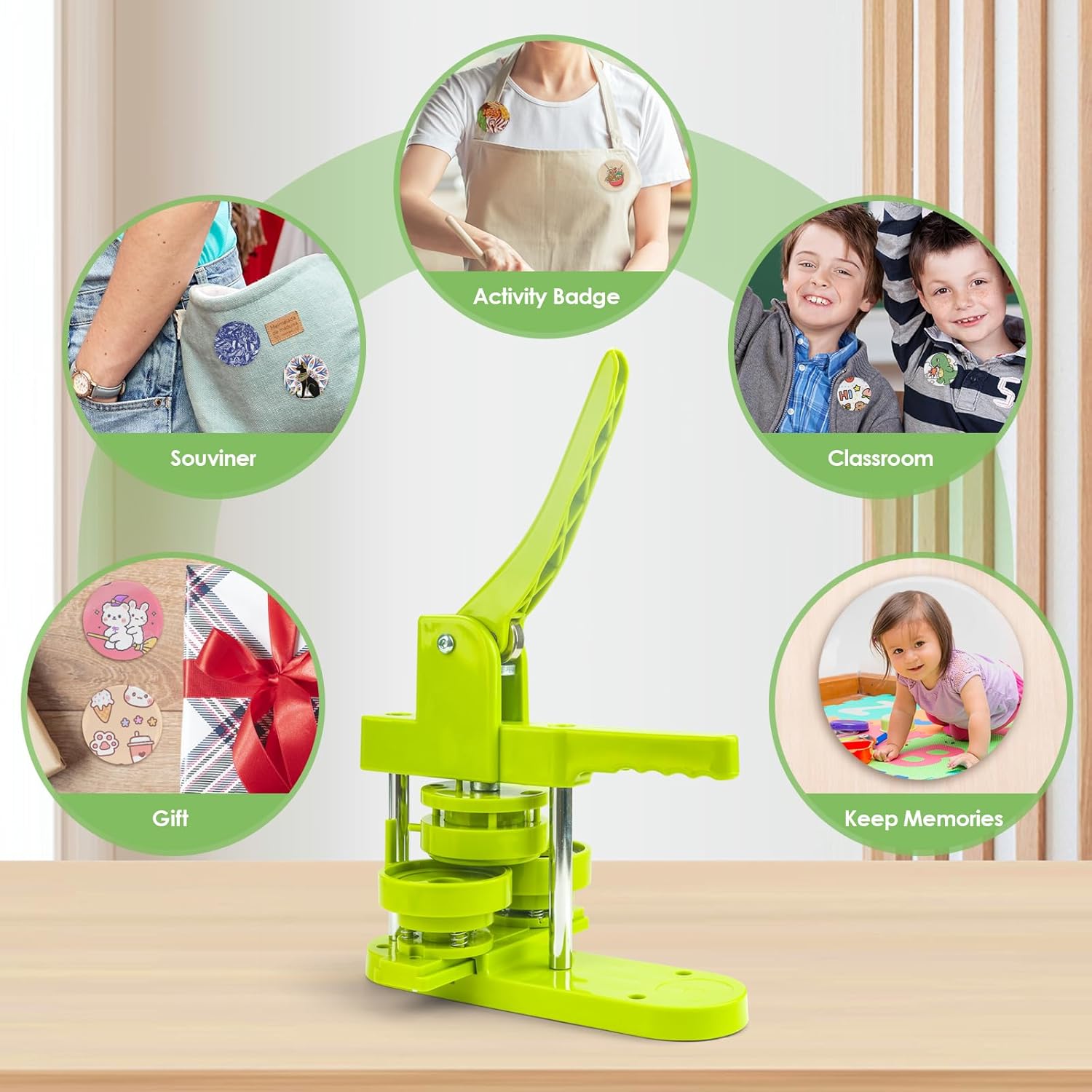 Button Maker Machine 58 MM 2.25” Pin Badge Maker Machine Multiple Size Interchangeable Die Molds with Cutting Mat Circle Cutter Refills for DIY Button Badge