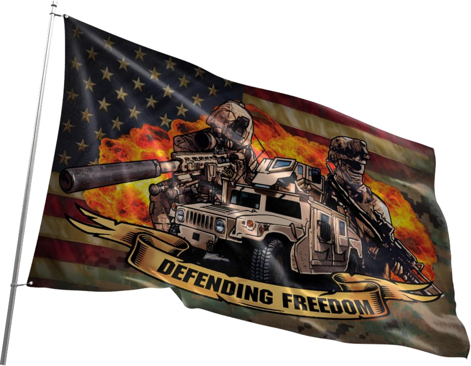 Defending Freedom With Humvee Flag - Durable and Weather Resistant Patriotic Flags, Vibrant Color USA Banner, 3x5 Indoor And Outdoor Flag