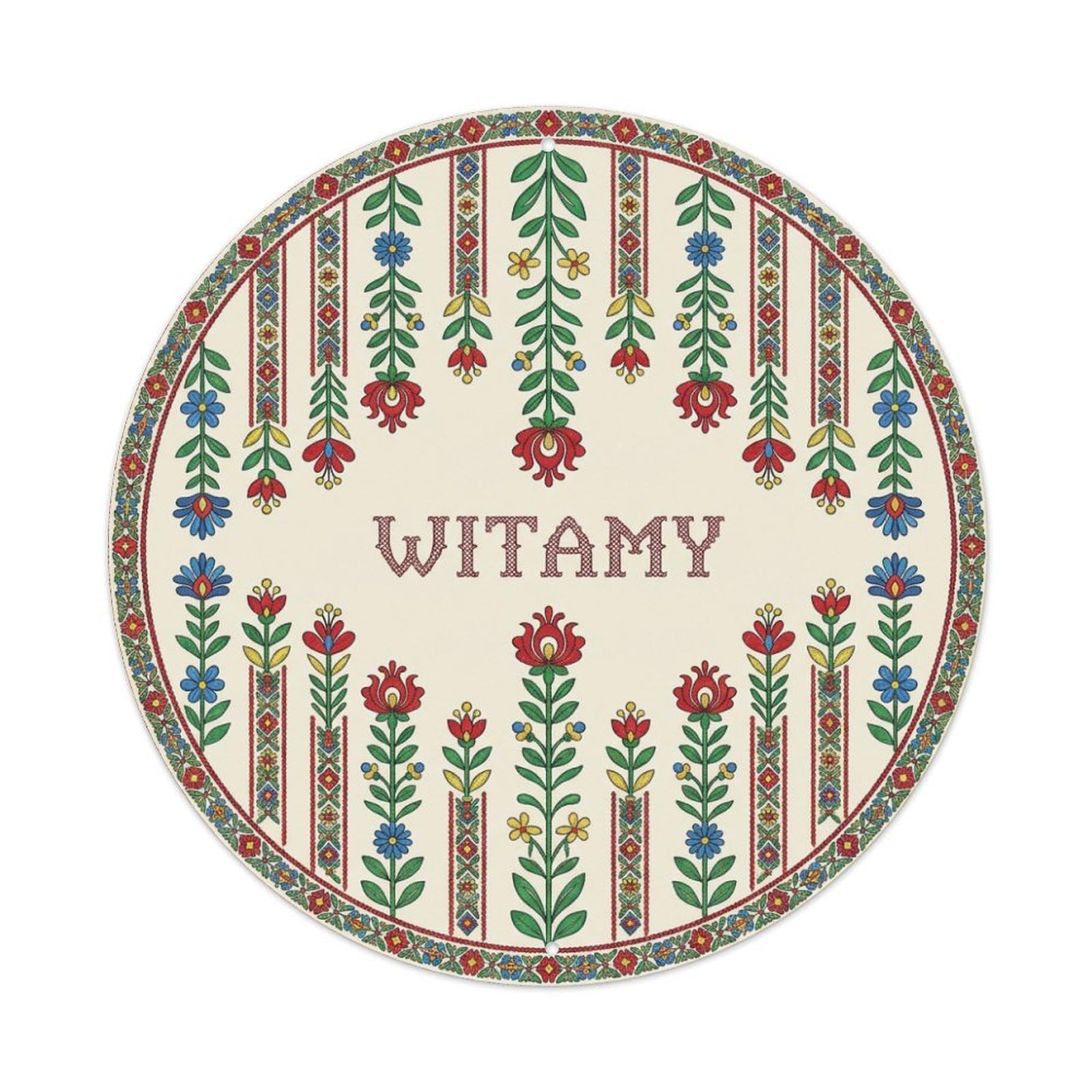 Fyrn Style Metal Tin Sign Vintage Polish Folk Art Witamy Welcome Ribbon Border