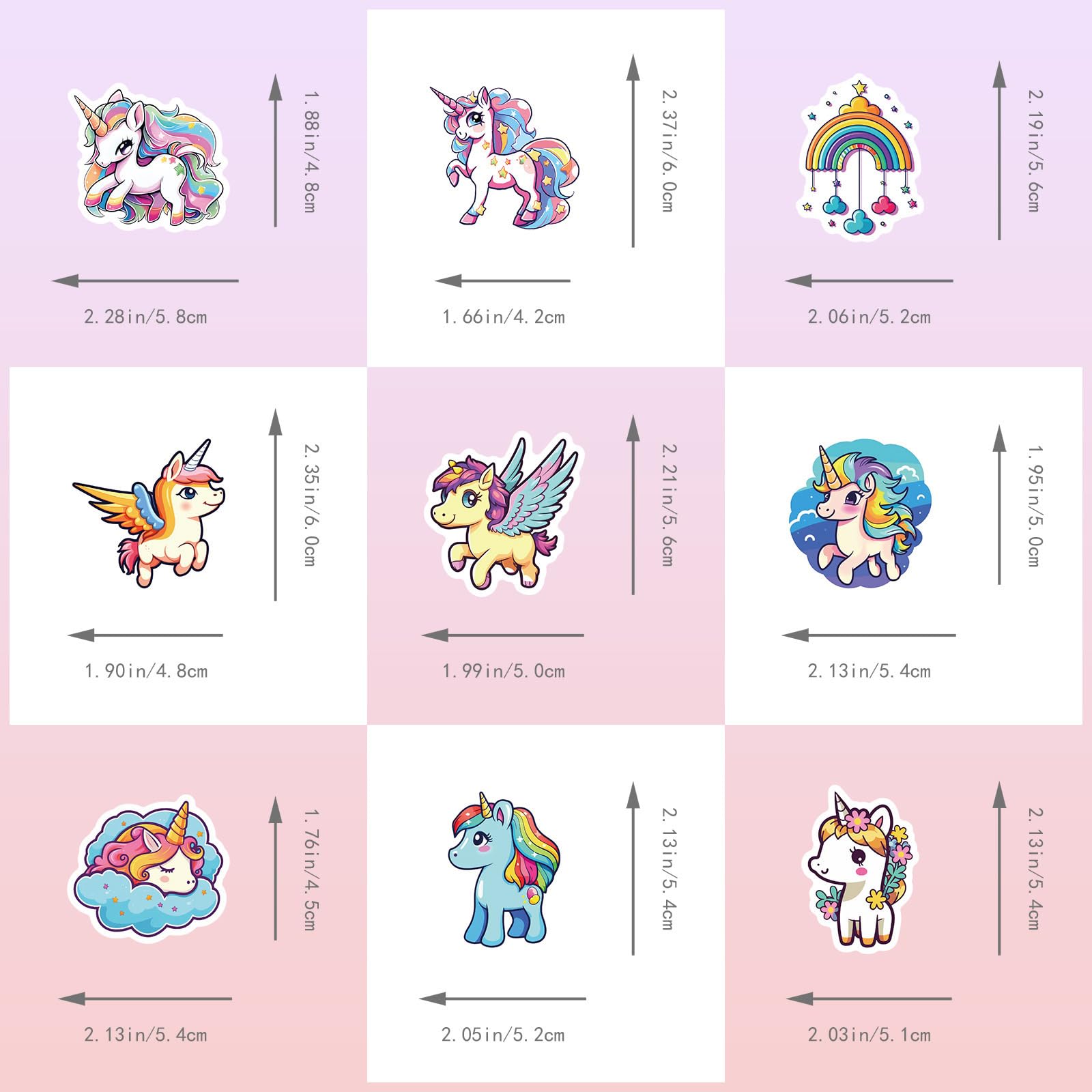 Ychsring Pegatinas de unicornio arcoíris, 50 calcomanías de vinilo impermeables para botella de agua, álbumes de recortes, laptop, diario, bonitas calcomanías de animales kawaii para niñas, niños y