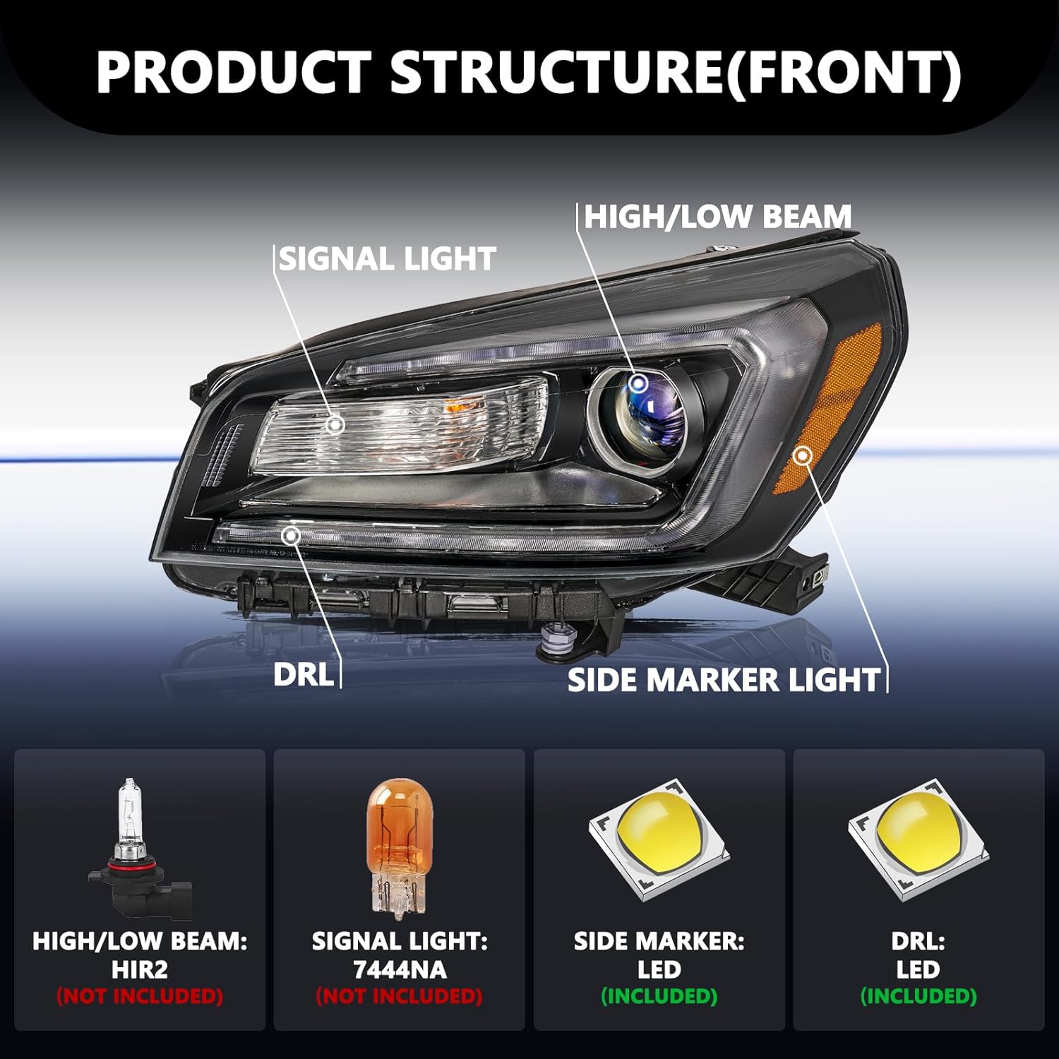 Aosky Halogen Headlight Assembly for 2013-2016 GMC Acadia 2017 Limited Factory OE Style Replacement LED Tube DRL Projector Headlamp Left Driver Side LH