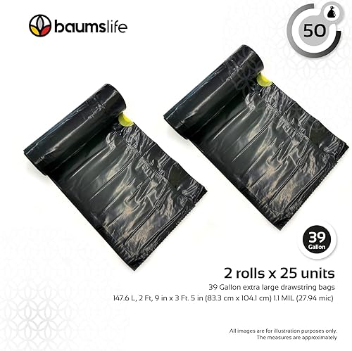 Miniatura 2 de Bolsas de basura resistentes de 39 galones, bolsas de basura grandes y fuertes con cierre de cordón, bolsas altas para cocina, patio, césped y hojas