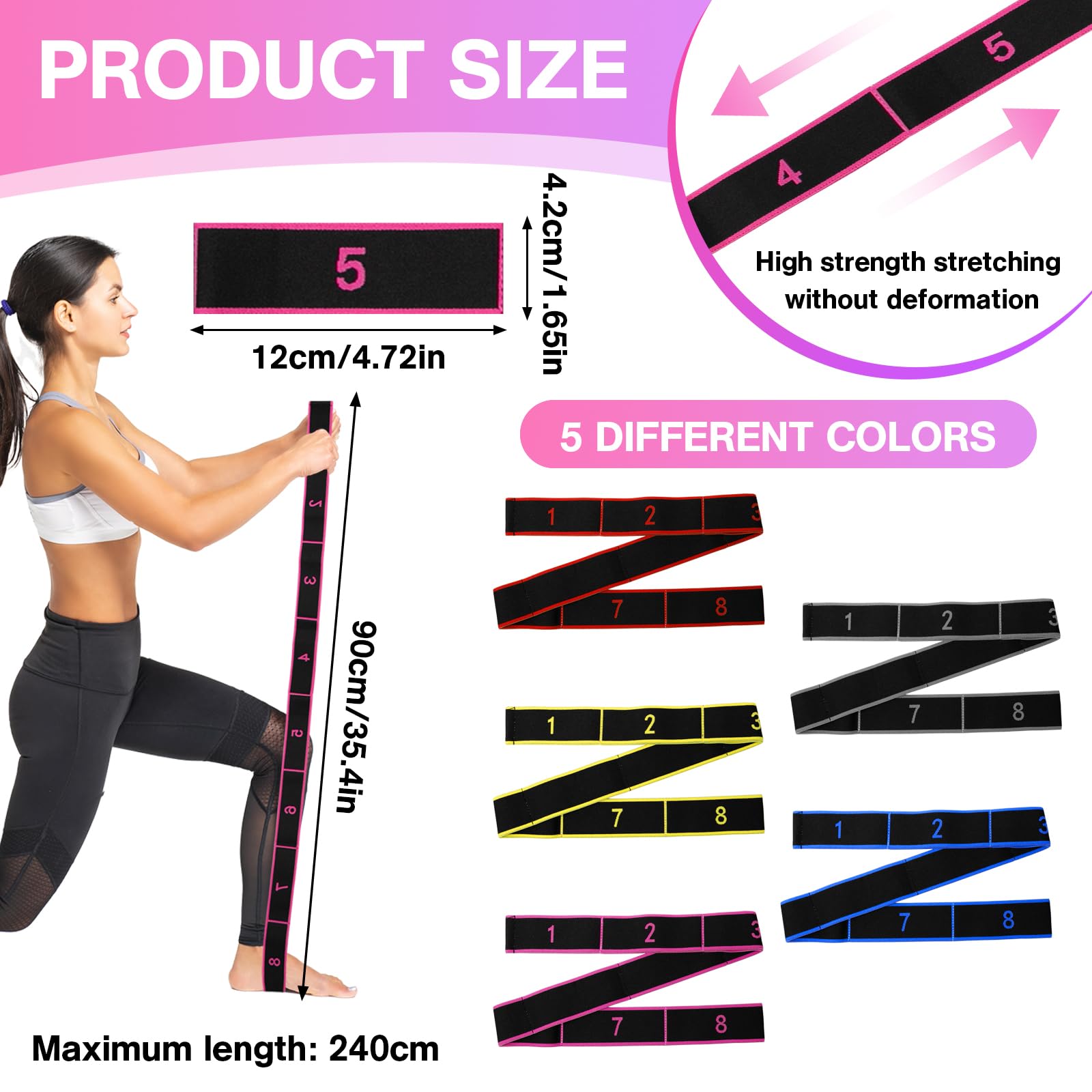 5 Pezzi Elastico Fasce di Resistenza Yoga Fascia Elastica Fitness Yoga Stretching Band con 8 Anelli Banda Elastica Numerata per Pilates, Ginnastica, Danza e Allenamento, 5 Colori